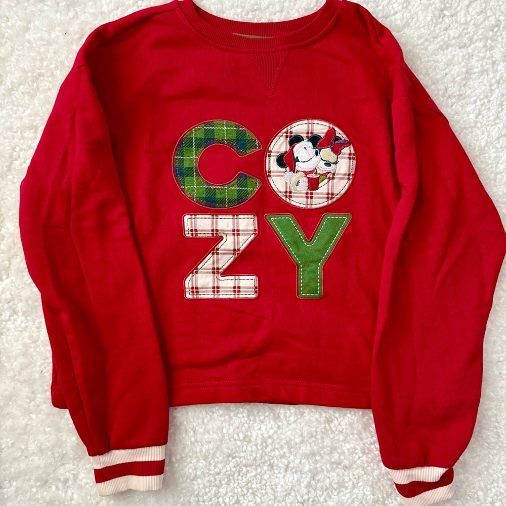 Red Cozy Disney Christmas Graphic Sweatshirt Mickey Mouse Minnie Mouse